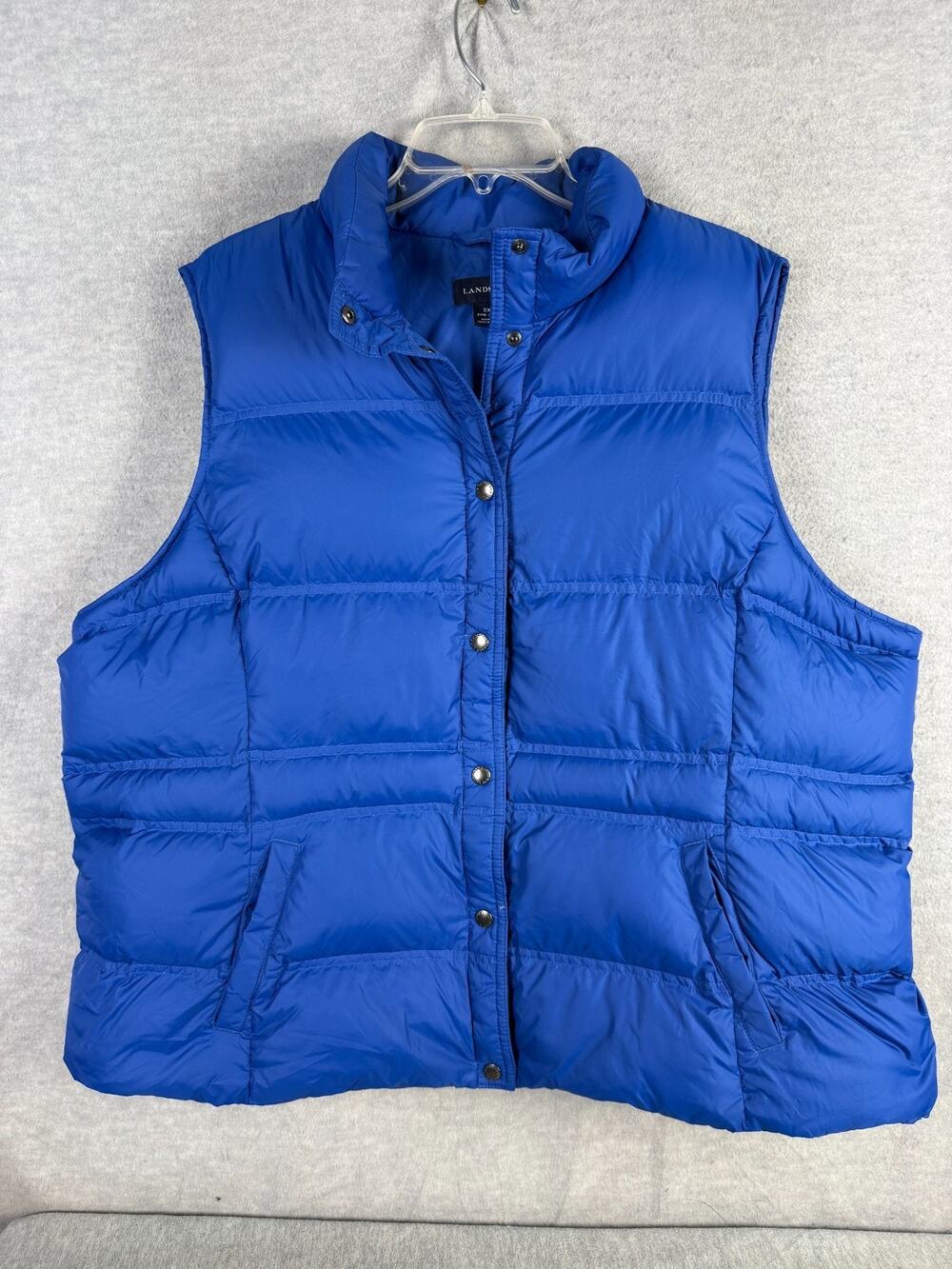 Lands End Women's 3X 24W-26W Down Puffer Vest Royal Blue Snap Front Pockets